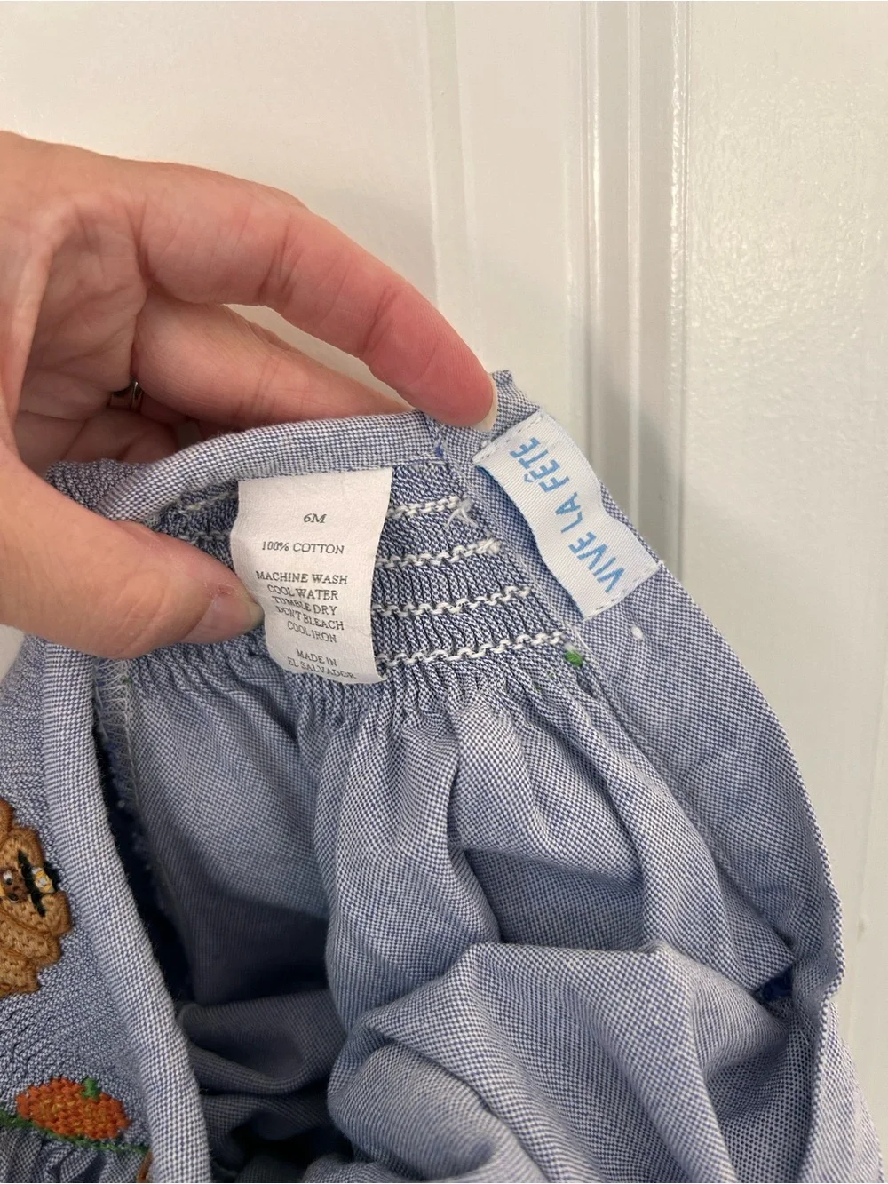 Vive La Fete 6 months blue chambray smocked turkey dress thanksgiving pumpkins